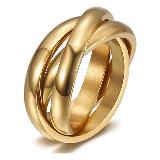 Bobijoo jewelry - anello da donna da uomo con 3 anelli intrecciati in acciaio inossidabile oro placcato pvd per matrimonio