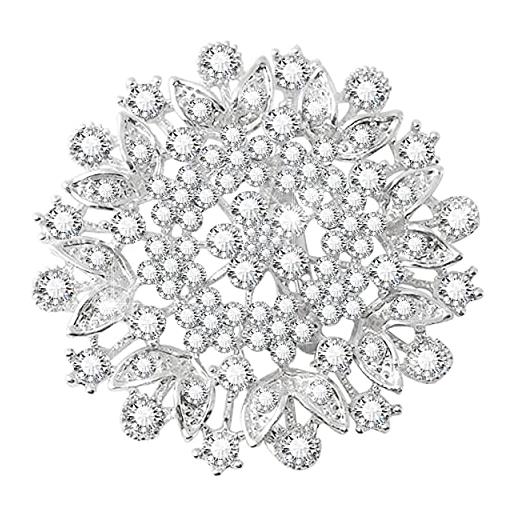 KristLand elegante sparkly fiore placcato oro bianco spilla pin con cubic zirconia cristallo austriaco spilla scatola regalo colore argento