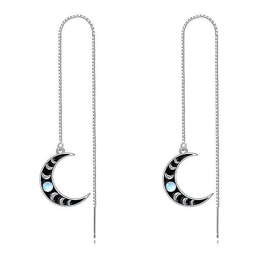 VONALA orecchini a forma di luna, in argento sterling 925, con pietra di luna, lunga catena da appendere, per donne e donne, argento sterling