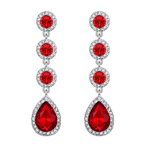 Clearine orecchini donna elegante matrimonio nuziale cristallo a goccia lampadario orecchini pendente colore rubino argento-fondo
