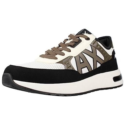 Armani Exchange contrast color, multiple logo, lace up, scarpe da ginnastica uomo, white/black, 41.5 eu