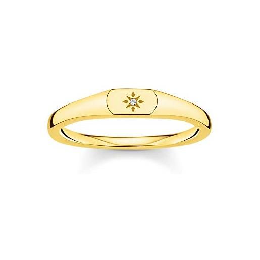 Thomas Sabo anello da donna con stella in oro argento sterling 925, oro giallo 18 carati tr2314-414-14, 52, argento, zirconia cubica