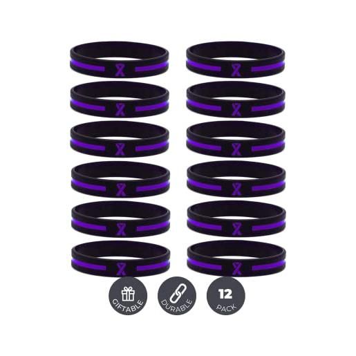 Inkstone pack of 12, braccialetti in silicone con nastro di consapevolezza viola, confezione all'ingrosso da 1 dozzina di braccialetti unisex per uomo donna