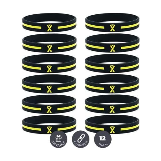 Inkstone pack of 12, braccialetti con nastro di consapevolezza giallo Inkstone braccialetti in gomma siliconica per simboleggiare la speranza, il coraggio, la forza e il sostegno