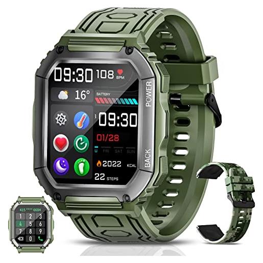 CBLBKID smartwatch da uomo con funzione telefono 1,8 touchscreen fitness watch ip68 sport watch con frequenza cardiaca spo2 sleep monitor 14 giorni di batteria per android ios smart watch men(verde)