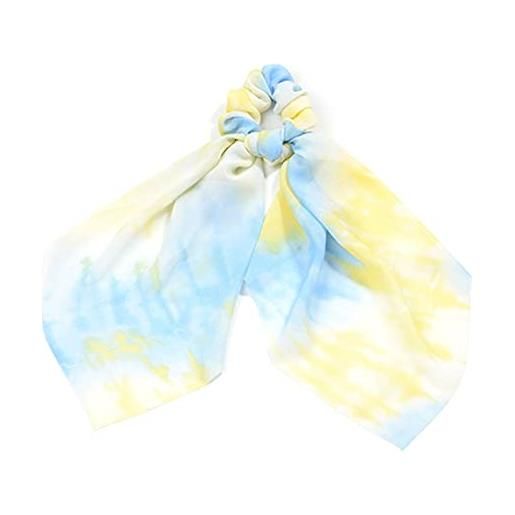 QQYG fasce per capelli lunghe con stampa per donne scrunchie nastri elastici papillon coda di cavallo accessori per capelli eleganti, s9-giallo blu