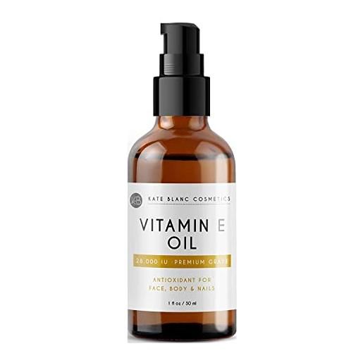 Kate Blanc Cosmetics vitamin e oil by kate blanc. Moisturizes face and skin. 100% pure, extra strength. 28,000 iu, premium grade, antioxidants. Reduce appearance of scars, wrinkles, dark spots. (1 oz)