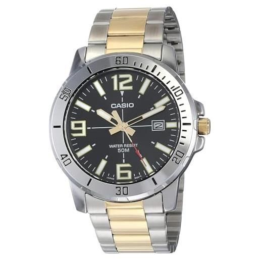 Casio mtp-vd01sg-1bv men's enticer two tone stainless steel black dial casual analog sporty watch
