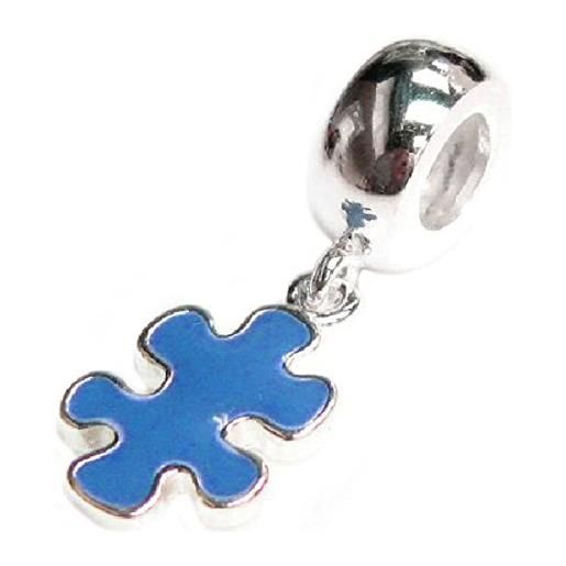 Queenberry - charm a forma di pezzo di puzzle smaltato, per la giornata di sensibilizzazione sull'autismo, pendente in stile europeo e argento, colore: blu, cod. Pa2043-266x1