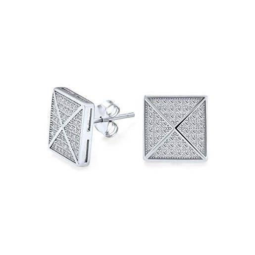 Bling Jewelry orecchini a perno geometrici a forma di piramide quadrata in zirconia cubica quadrata con micropave cz per gli uomini per le donne argento 925
