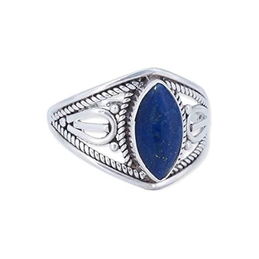 mantraroma anello argento 925 con pietre preziose lapislazzuli pietra blu argento sterling da donna in vero argento (mrg-070-06-(46))