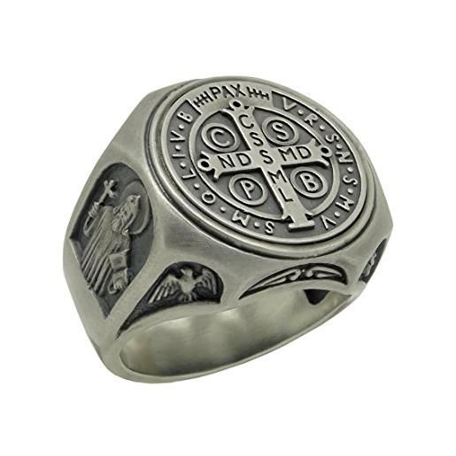 SECRETIUM anello in in argento sterling 925 con san benedetto, da uomo, protegge dai demoni e argento, 70 (22.3), cod. Ss-028