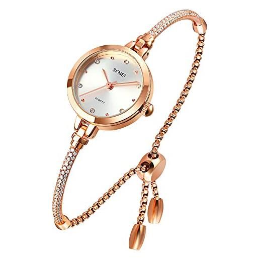Tonnier orologi al quarzo orologio da donna con cinturino in diamanti con quadrante argentato orologio da polso romantico impermeabile con cinturino in oro rosa