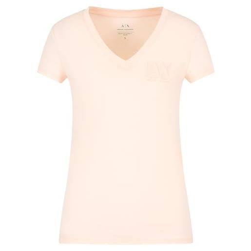 Armani Exchange essential v-neck cotton jersey logo t-shirt, blueberry jelly, l donna
