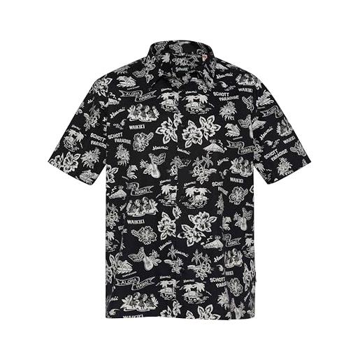 Schott NYC shhonolulu camicia hawaiana, nero, l uomo