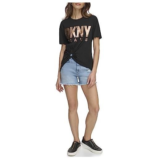 DKNY maglietta a maniche corte con logo o ring t-shirt, nero, l donna