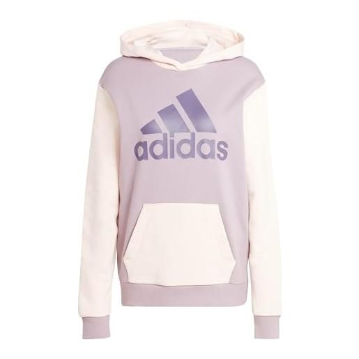 adidas essentials logo boyfriend fleece hoodie felpa con, preloved fig/wonder quartz/shadow violet, xs women's