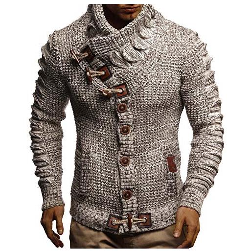 Leif Nelson maglione da uomo lavorato a maglia con bottoni | felpa lavorata a maglia con colletto | calda per l'inverno | ln5585, marrone chiaro, 3xl