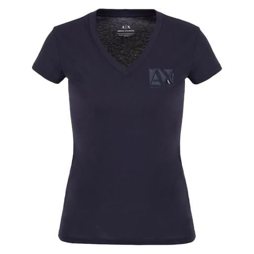 Armani Exchange essential v-neck cotton jersey logo t-shirt, blueberry jelly, s donna