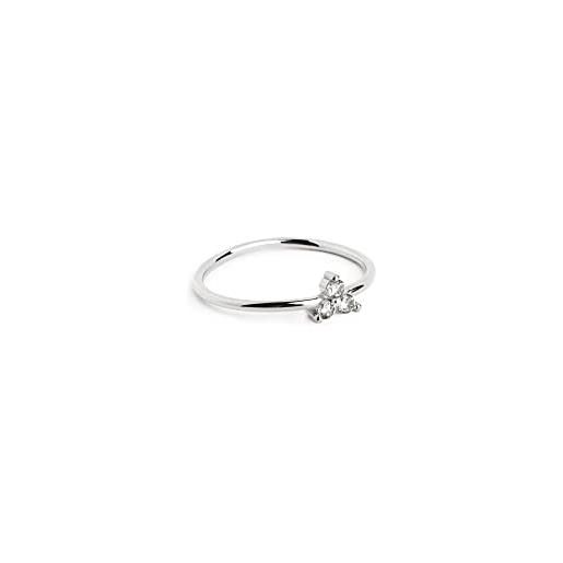 SINGULARU - anello trifoglio argento - anello in argento sterling 925 con finitura placcata in rodio e tre zirconie - gioielli da donna - varie finiture e misure - misura 14