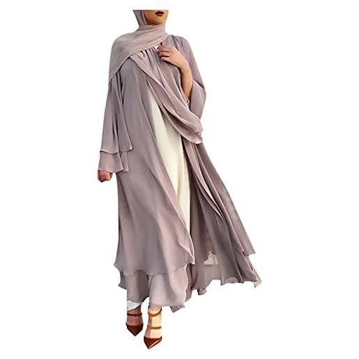 Briskorry chiffon cardigan donna abbigliamento islamico manica lunga da preghiera abiti musulmani elegante abaya giacca per ramadan abito musulmano arabo abito chic, z-0619 cachi, l