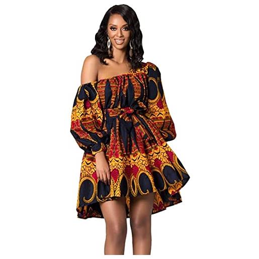 FLYFISH abito da donna africano a maniche lunghe senza spalle, abito da cocktail, retrò, sexy, con fiori e stampe, colore: rosso, 46