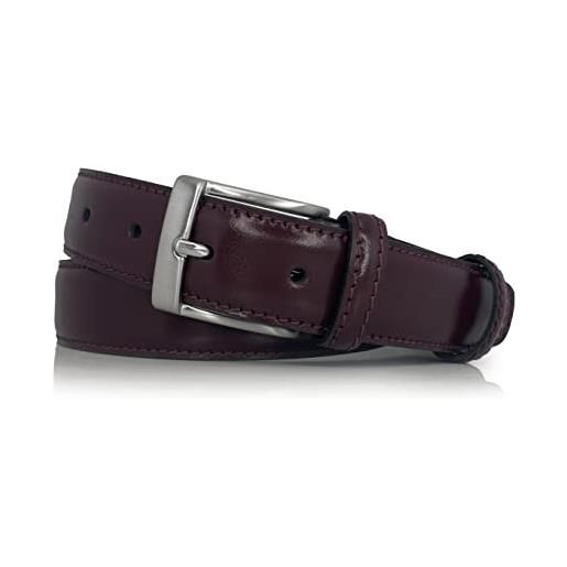almela - cintura uomo classica - vera pelle - cinturino gentiluomo - fibbia argento satinato -larghezza 3 cm - 30mm - belt for men - bordeaux, 120