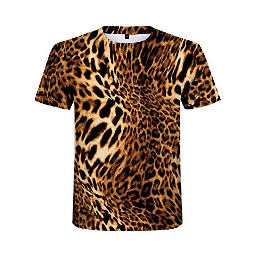 Sunxciast maglietta da uomo estiva maglietta a maniche corte con stampa leopardata stampa 3d maglietta divertente traspirante casual maglietta sportiva da strada, l