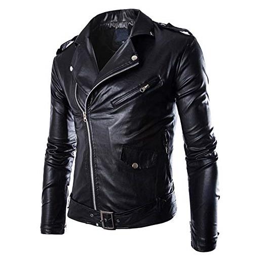 Beokeuioe giacca da uomo in similpelle, leggera, da motociclista, per il tempo libero, colore nero, giacca da motociclista punk, giacca in pelle, b nero, xxl