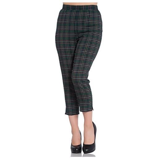 Hell Bunny pantaloni a sigaretta capri di Hell Bunny pebbles in stile retro vintage degli 50s e tartan - verde (xs - it 40)