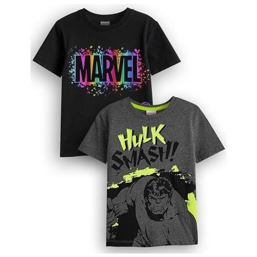 Marvel boys confezione da 2 magliette | t-shirt grafiche a maniche corte da supereroe nere e grigio melange scuro per bambini | film film merch regalo