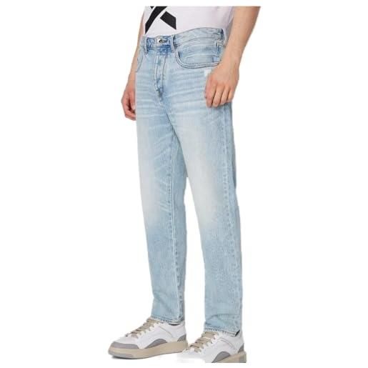 Armani Exchange tapered stretch cotton twill denim, light blue jeans, blau, 36w uomo