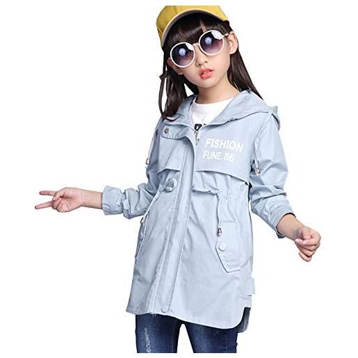 L SERVER giacca a vento con cappuccio abbigliamento ragazza giacca eleganti bambini primavera felpa, grigio, 13-14 anni