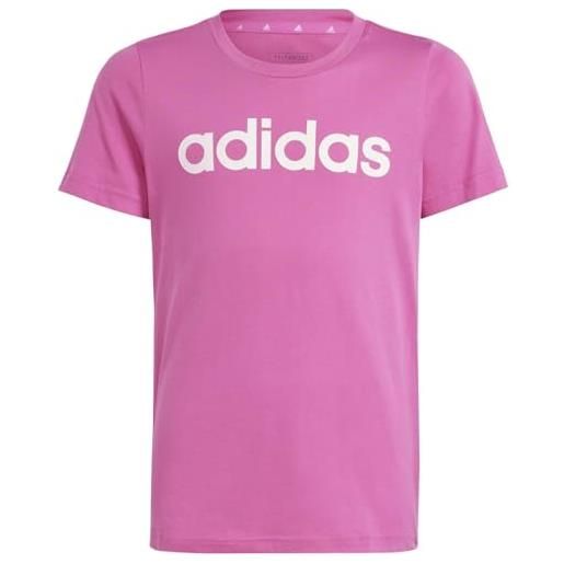 adidas essentials linear logo cotton slim fit tee maglietta, semi lucid fuchsia/clear pink, 13-14 years girl's