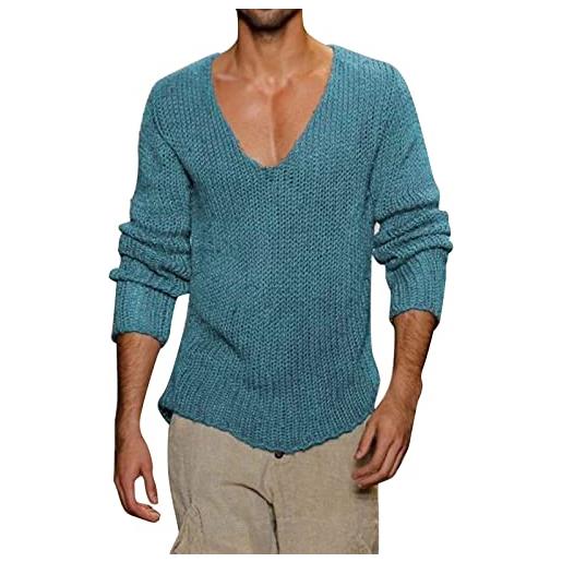 Dasongff maglione a maglia autunnale da uomo, oversize, per adolescenti, ragazzi, alla moda, a maniche lunghe, per nonno, per l'inverno, blu, m