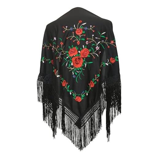 La Senorita la señorita foulard cintura chale manton de manila flamenco di danza nero rose rosso