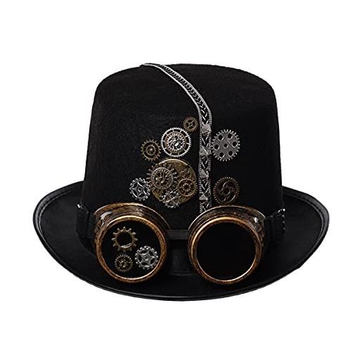 COSDREAMER cappello unisex steampunk top cappelli gotico ingranaggi catena velo bowknot cappello (60cm, nero 9)