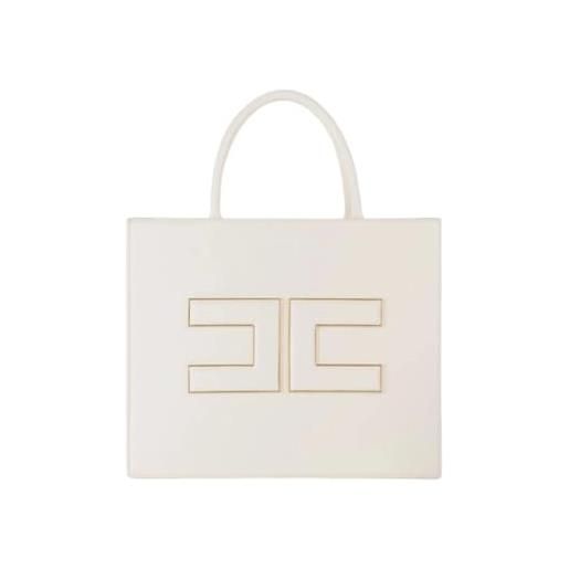 Elisabetta Franchi borsa shopper media con placca logo bianco burro