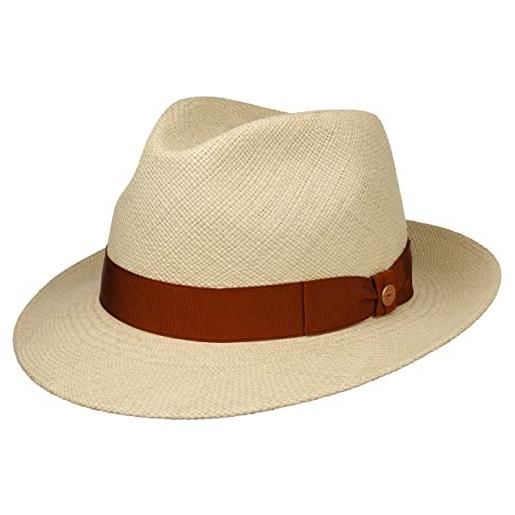Mayser albenga panama, cappello da arco, cappello da paglia estivo, cappello da sole da uomo, prodotto in eu con nastro in grosgrain grain, bianco sbiancato, 57