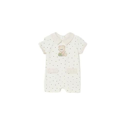 Mayoral tutina estiva pagliaccetto neonato 2-4 mesi 65 cm color panna con orsetto
