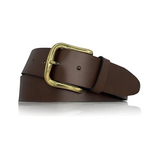 almela - cintura per uomo e donna - vera pelle - larghezza 4cm - cuoio - 40mm - fibbia oro antico - incisa a caldo - cinta - leather belt for men and women (nero, 120)