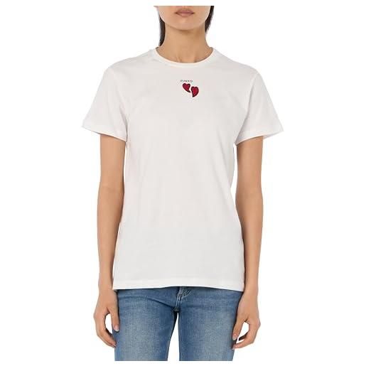 Pinko trapani t-shirt jersey di cotone con ricamo cuori, z07_bianco seta, l donna