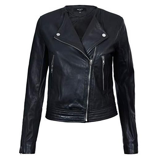 Infinity Leather giacca da donna in pelle stile motociclista giacca da donna nera senza colletto s