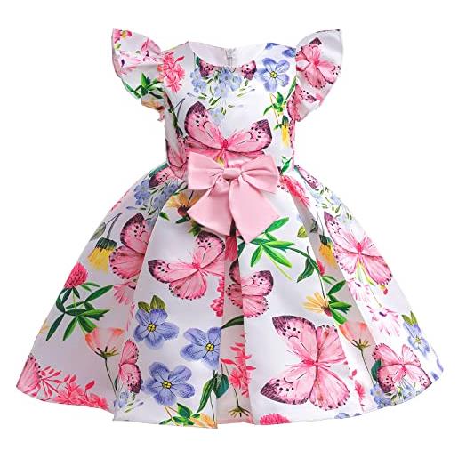 Topgrowth Accessorio ragazza vestito cotone abiti bambina le ragazze del bambino vestono il vestito fumetto delle farfalle della principessa della manica volante per la moda dei vestiti dei vestito (pink, 2-3 years)