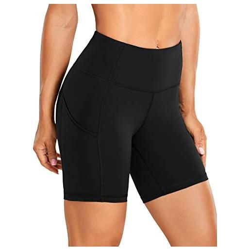 CRZ YOGA pantaloncini sportivi donna fitness con tasche laterali, donna vita alta yoga pantaloncini-15.24cm nero 38