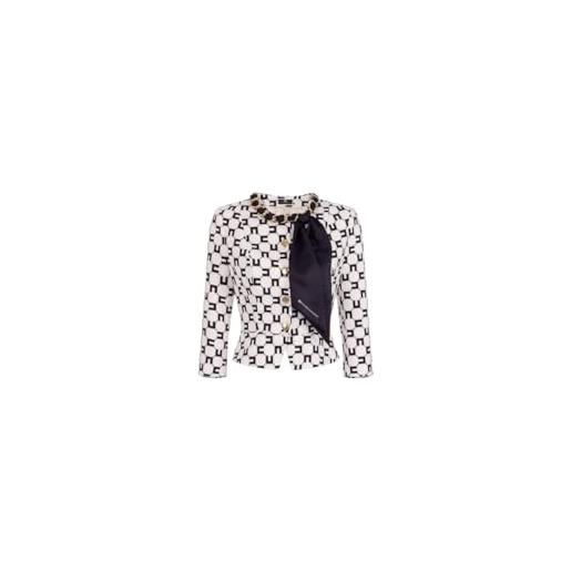 Elisabetta Franchi giacca in crêpe stampa logo con catena foulard multicolore burro/nero