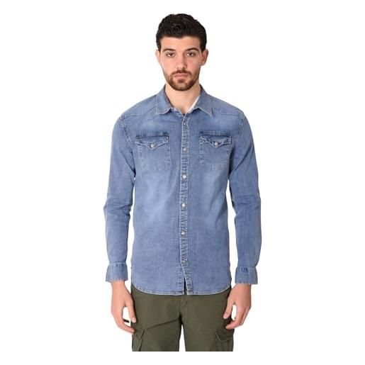 Ciabalù camicia jeans uomo slim fit manica lunga blu denim lavaggio chiaro collo classico (it, testo, xxl, regular, regular, blu)