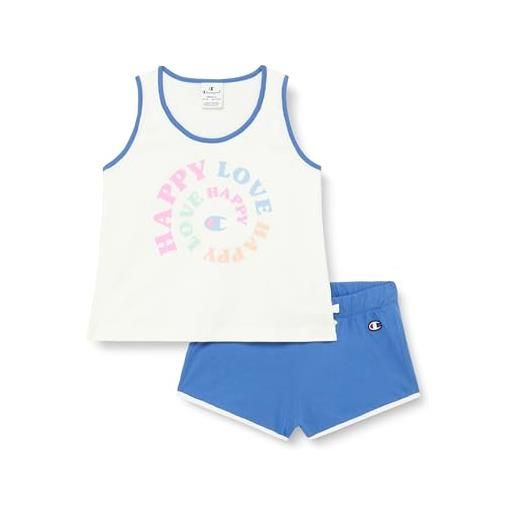 Champion legacy icons g - graphic top & shorts completo, bianco/blu jeans, 11-12 anni bambine e ragazze ss24