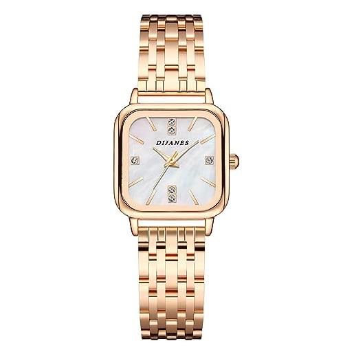 Avaner orologio da polso da donna con cassa quadrata shell quadrante in acciaio inox analogico al quarzo per le donne regali, oro rosa
