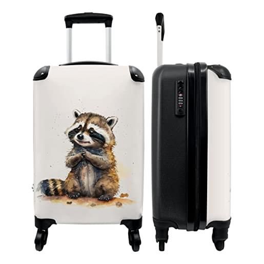 NoBoringSuitcases.com® valigie bagaglio a mano trolley valigia a rotelle valigia da viaggio piccola con 4 ruote - procione - colori ad acqua - animali - bambini - bagaglio da tavolo
